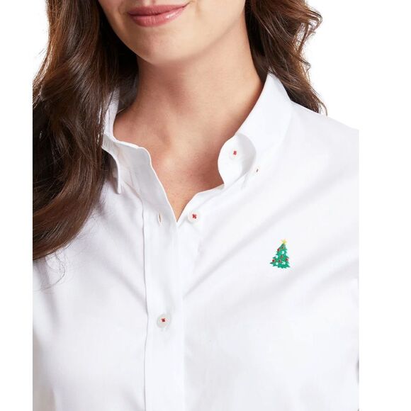 Castaway Nantucket Island White Oxford Shirt with Embroidered Christmastree L - Picture 1 of 10